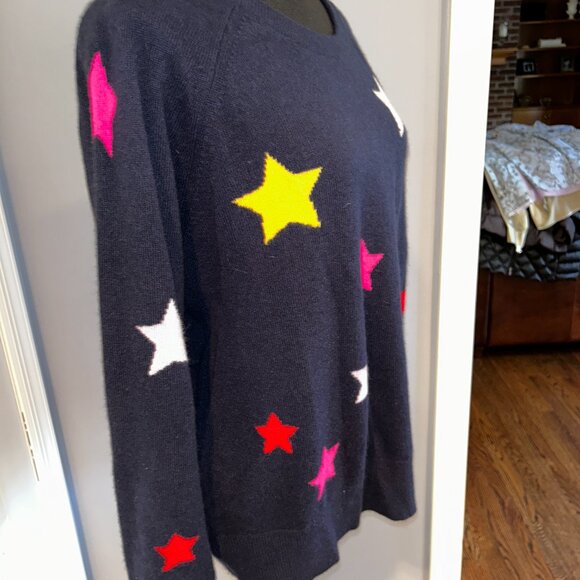 White + Warren, Dark Navy Cashmere Sweater with Stars, Ladies Size L - Picture 8 of 8